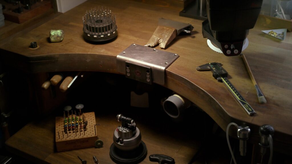 Jewellery-making workbench at Journey, a bespoke jewellery studio in Northern Okinawa